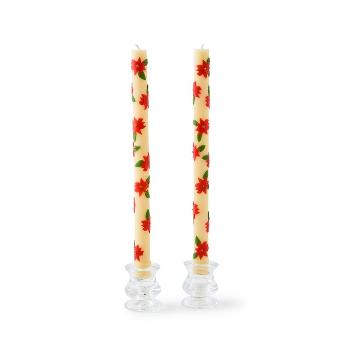 Poinsettia Dinner Candles, Set of 2 image number 0