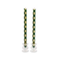 Emerald Check Dinner Candles, Set of 2