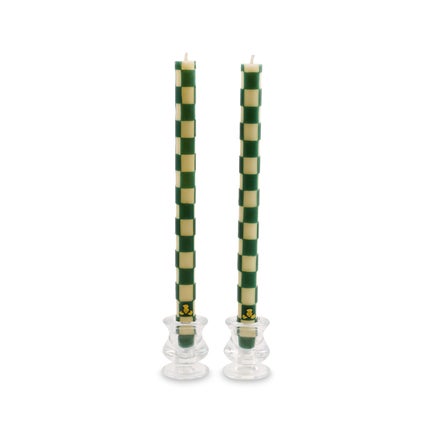 Emerald Check Dinner Candles, Set of 2