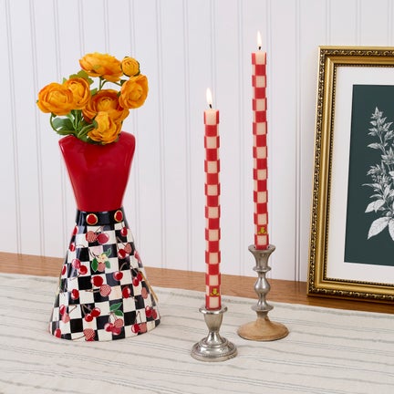 Cherry Check Dinner Candles, Set of 2