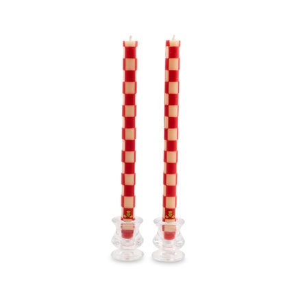 Cherry Check Dinner Candles, Set of 2