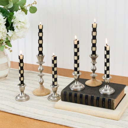 Black Check Mini Dinner Candles, Set of 6