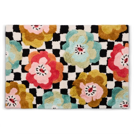Checkerboard in Bloom Bath Rug