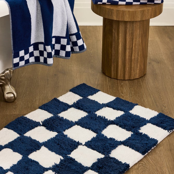 Checkerboard Indigo Bath Rug image number 1