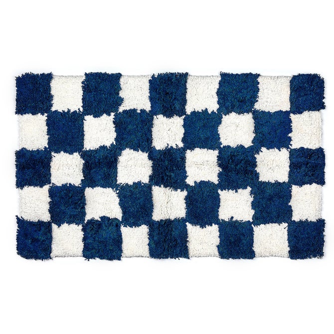 Checkerboard Indigo Bath Rug image number 0