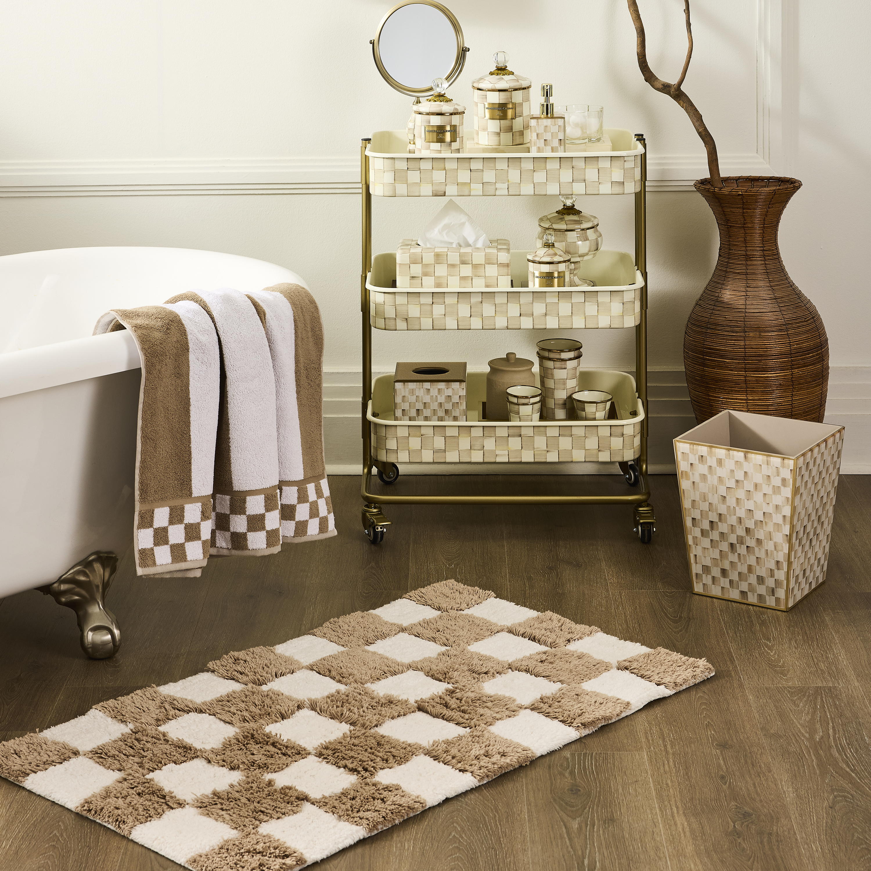 MacKenzie-Childs | Checkerboard Taupe Bath Rug