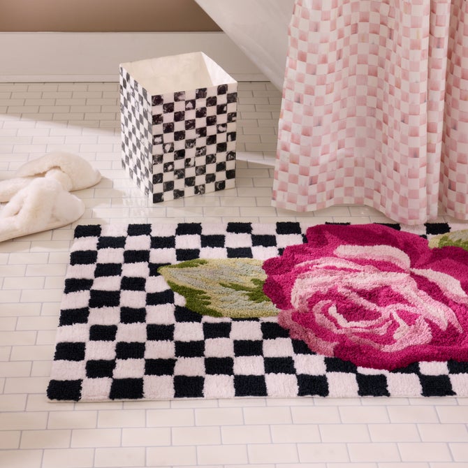 Rose and Check Bath Rug image number 1