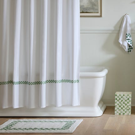 Sage Green Check Hotel Bath Rug