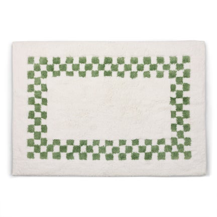 Sage Green Check Hotel Bath Rug