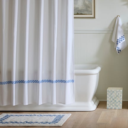 French Blue Check Hotel Bath Rug