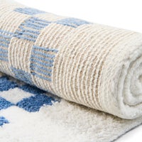 French Blue Check Hotel Bath Rug