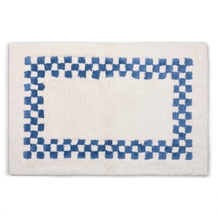 French Blue Check Hotel Bath Rug