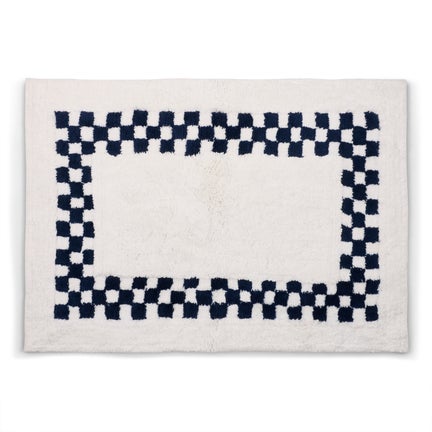 Indigo Blue Check Hotel Bath Rug