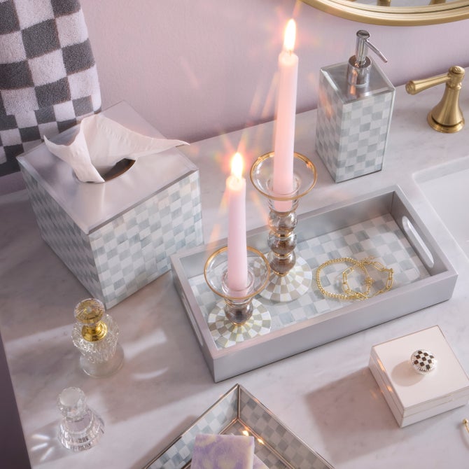 Sterling Check Small Glass Candlestick image number 1