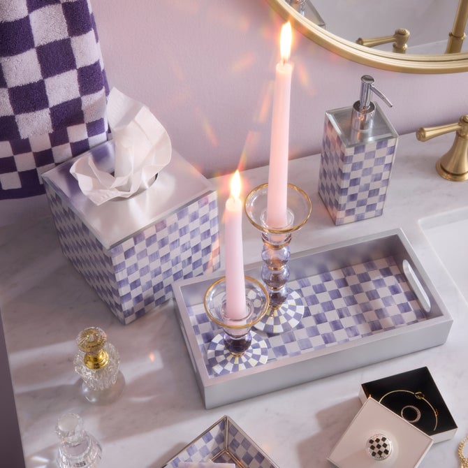 Violet Check Small Glass Candlestick image number 1