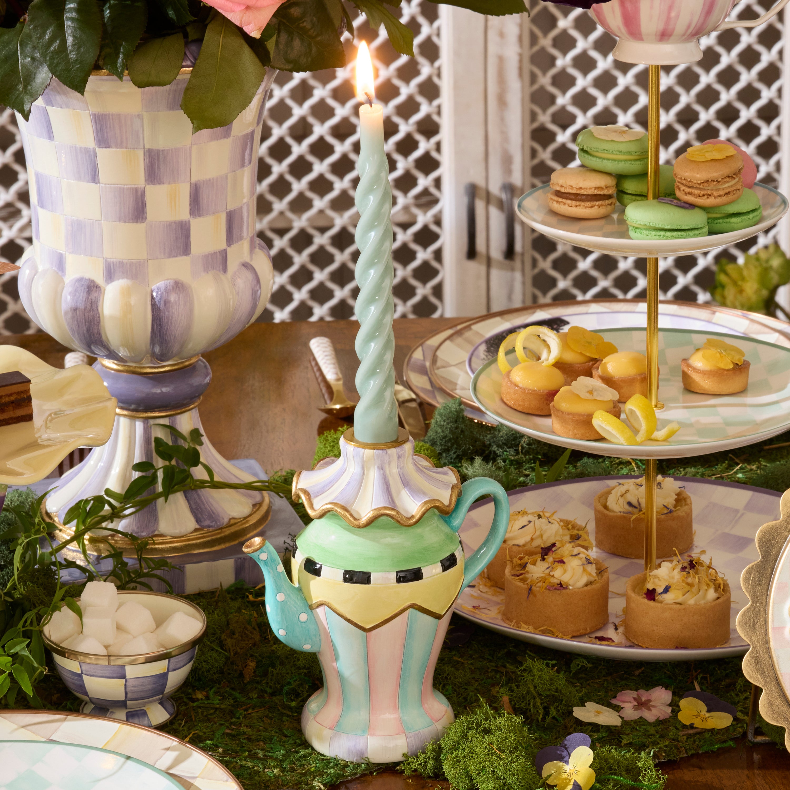 セール✨未使用✨Wachifield ダヤン カップ＆ソーサー　ケーキ皿　セット MacKenzie-Childs | Violet Teapot Candle Holder