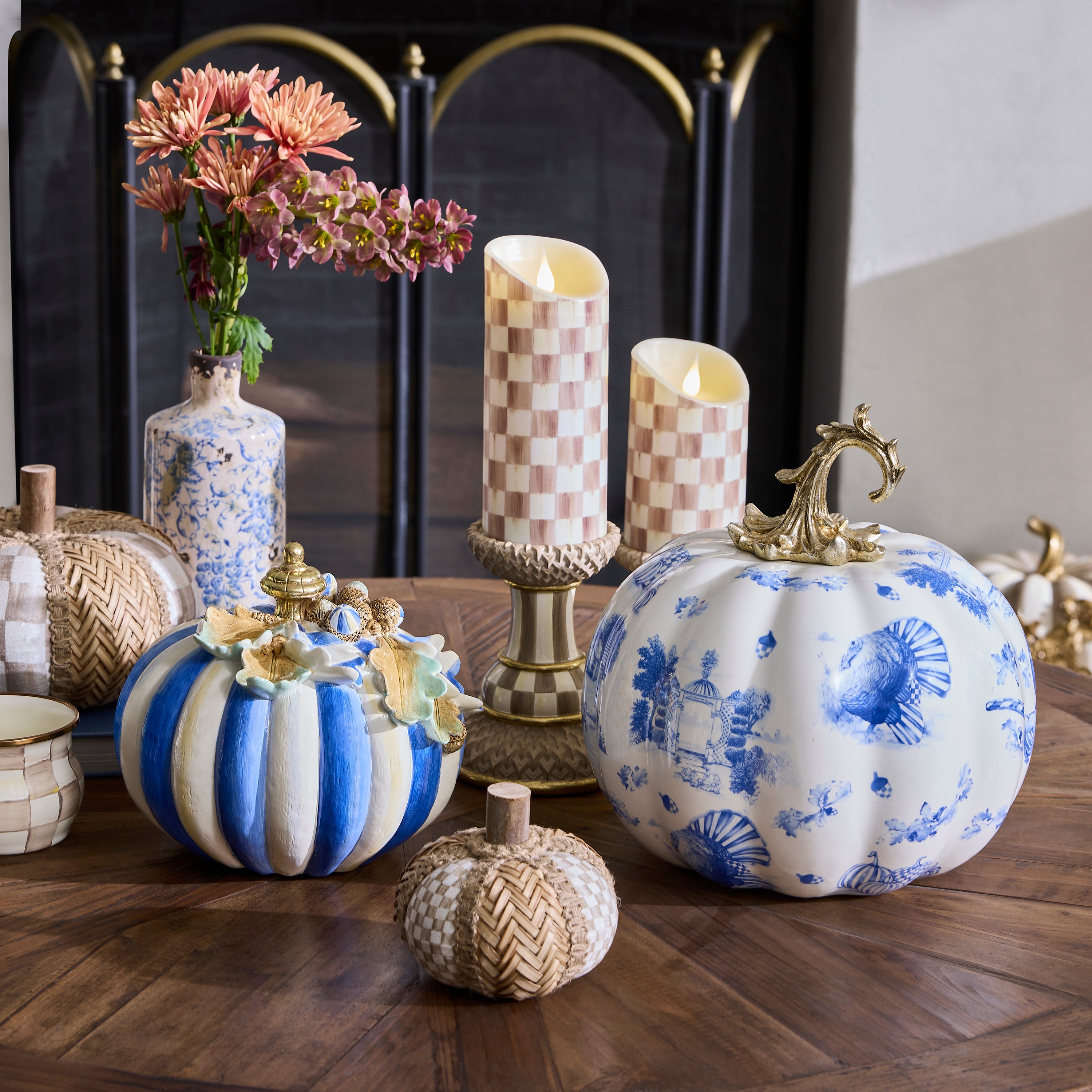 MacKenzie-Childs | Mocha Pillar Candle Holders, Set of 3