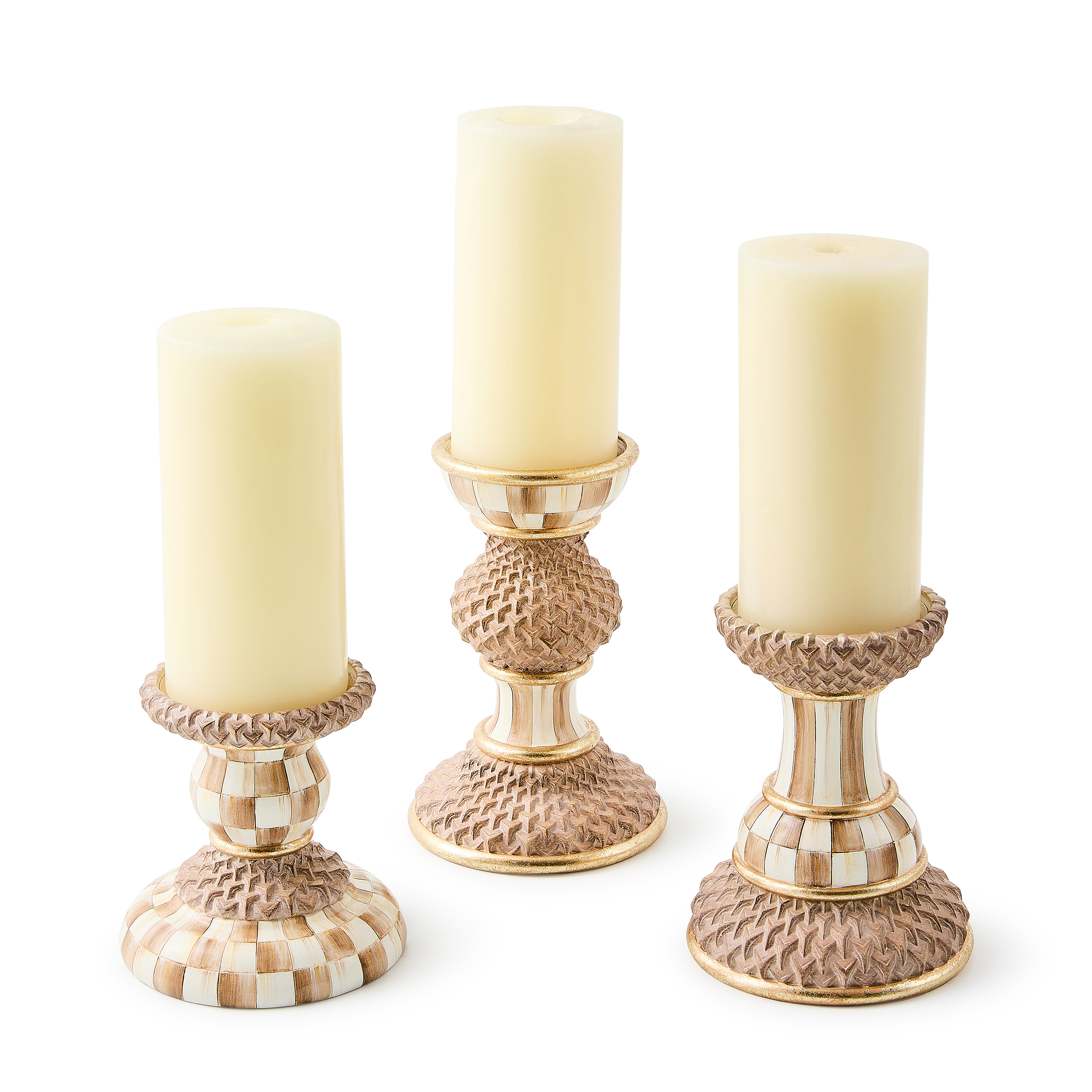 MacKenzie-Childs | Mocha Pillar Candle Holders, Set of 3