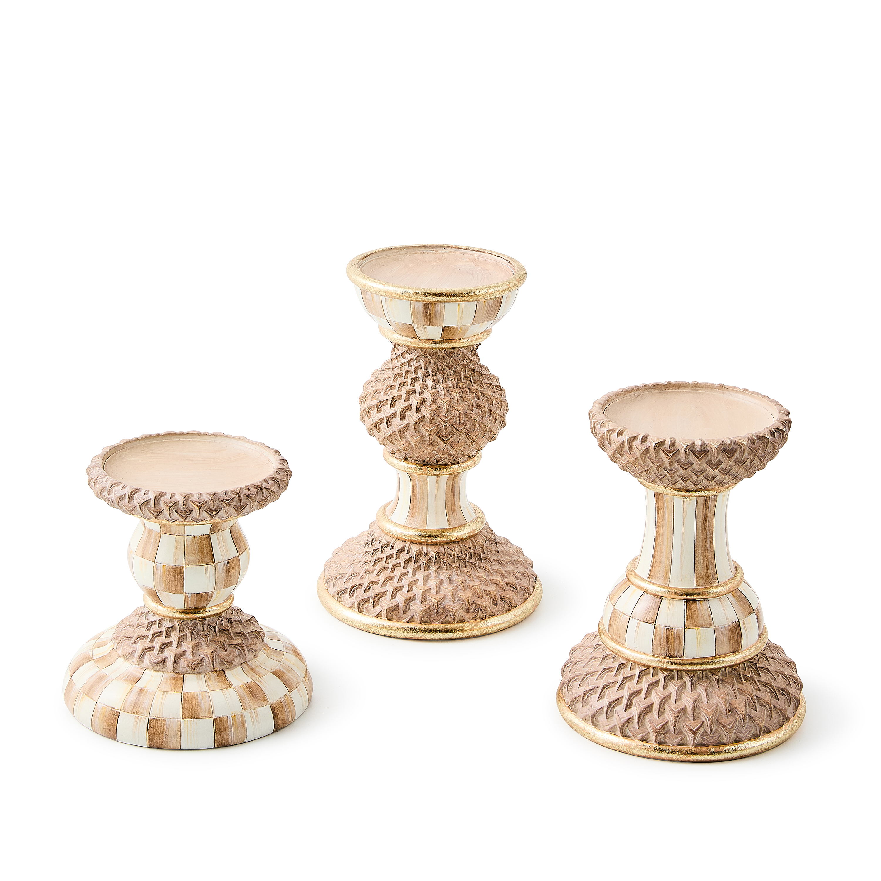 MacKenzie-Childs | Mocha Pillar Candle Holders, Set of 3