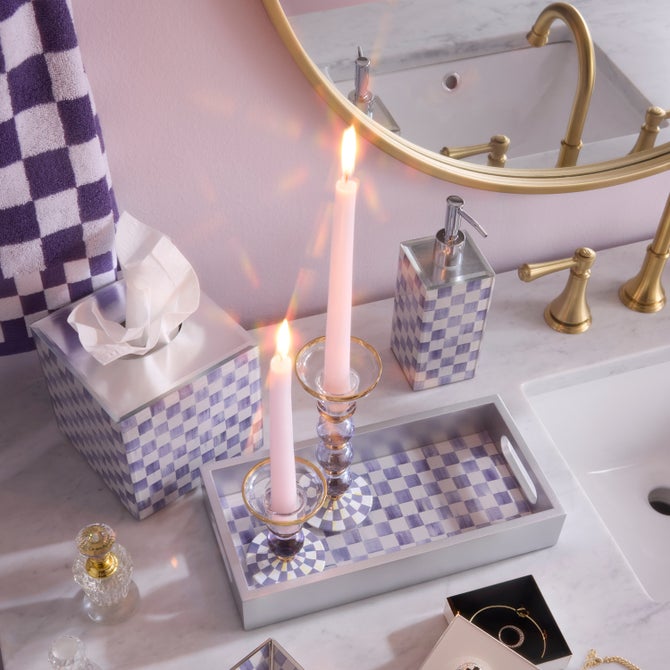 Violet Check Large Glass Candlestick image number 1