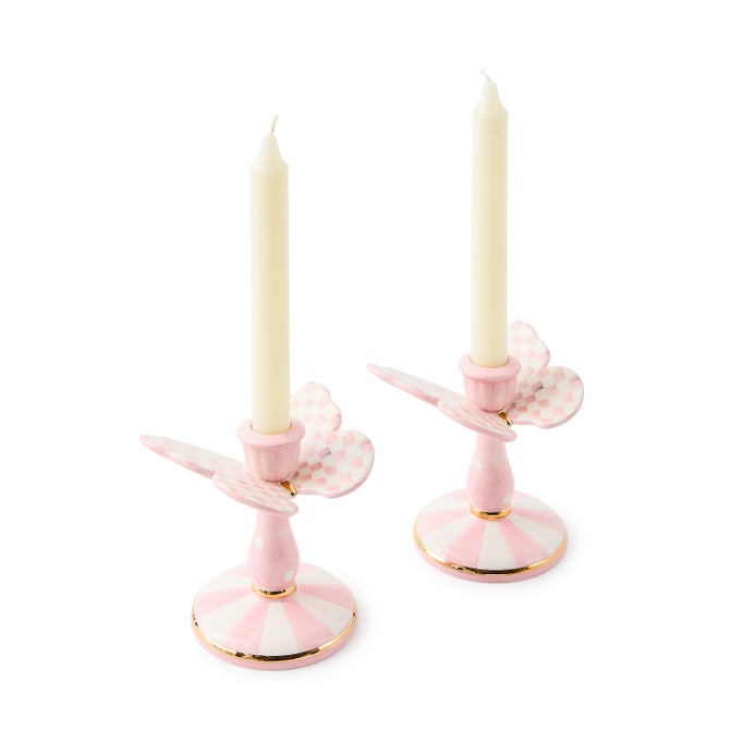 Rosy Check Tall Butterfly Candlesticks, Set of 2 image number 1
