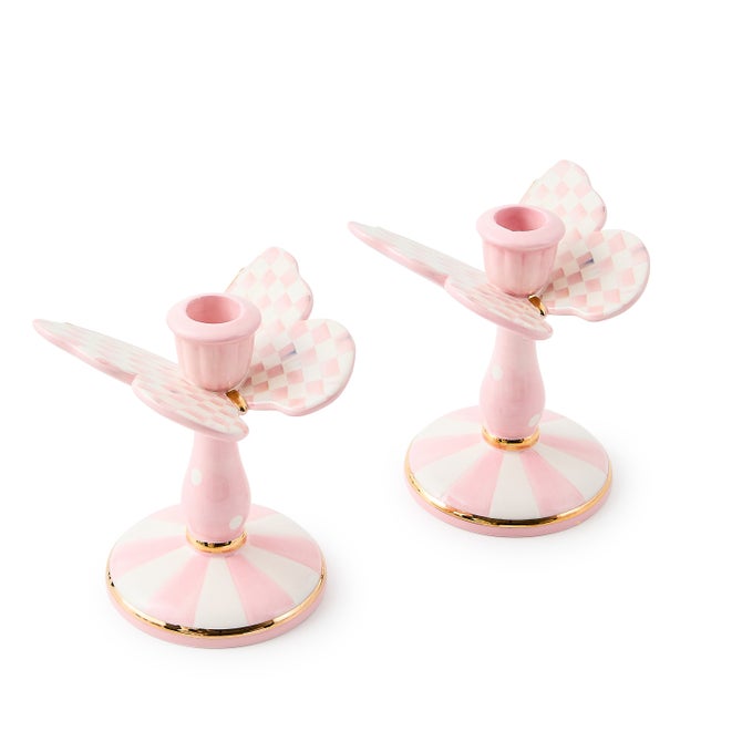 Rosy Check Tall Butterfly Candlesticks, Set of 2 image number 0