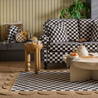 Black Check with Jute Scallops 1'11.25" x 3'8.5" Rug