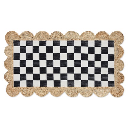Black Check with Jute Scallops 1'11.25" x 3'8.5" Rug
