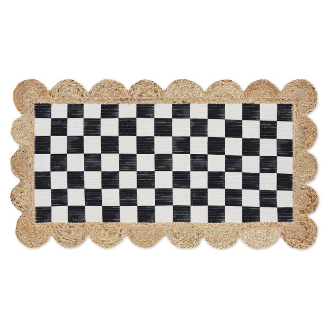 Black Check with Jute Scallops 1'11.25" x 3'8.5" Rug image number 0