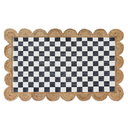 Black Check with Jute Scallops 3' x 4'8.5" Rug