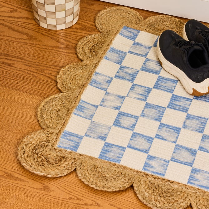 Blue Check with Jute Scallops 1'11.25" x 3'8.5" Rug image number 1