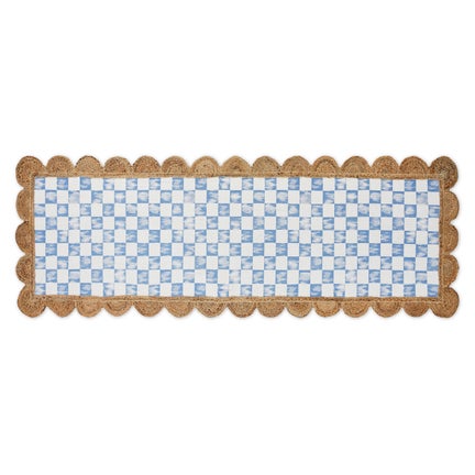 Blue Check with Jute Scallops 2'6" x 7'11" Runner