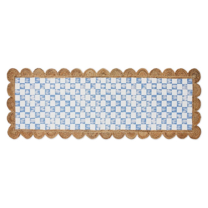 Blue Check with Jute Scallops 2'6" x 7'11" Runner image number 0