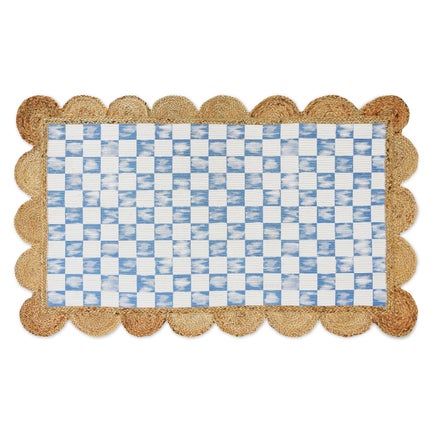 Blue Check with Jute Scallops 3' x 4'8.5" Rug