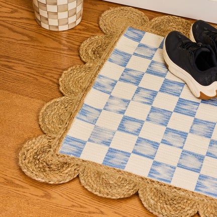 Blue Check with Jute Scallops 5' x 7'10.5" Rug