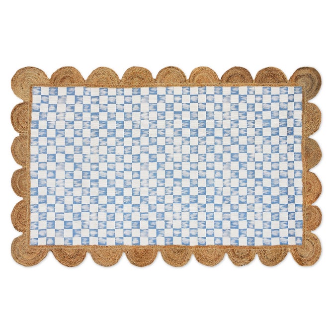 Blue Check with Jute Scallops 5' x 7'10.5" Rug image number 0