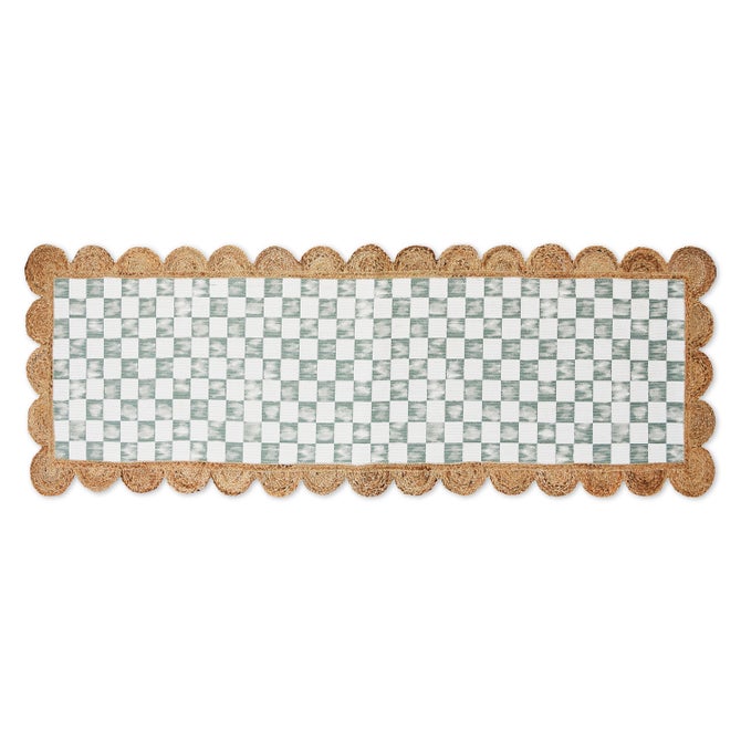 Green Check with Jute Scallops 2'6" x 7'11" Runner image number 0