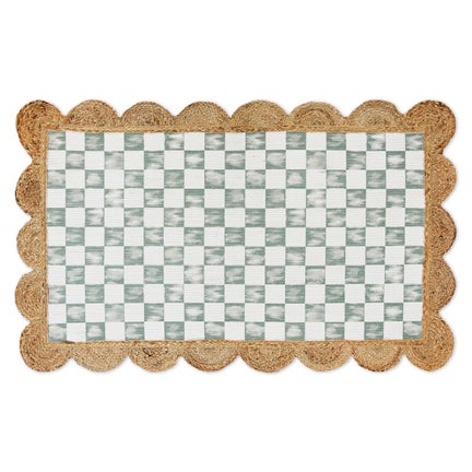 Green Check with Jute Scallops 3' x 4'8.5" Rug