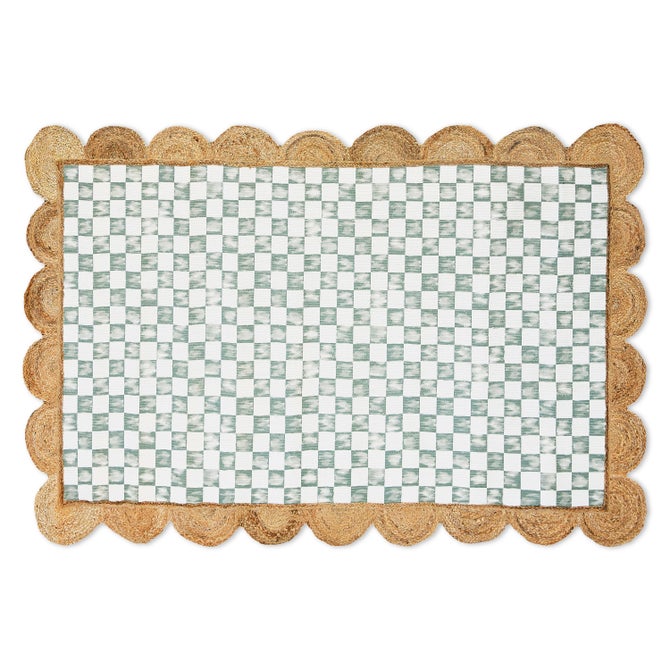 Green Check with Jute Scallops 5' x 7'10.5" Rug image number 0