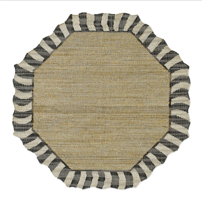 Jute Scalloped Black and White 6' Octagon Rug image number 0