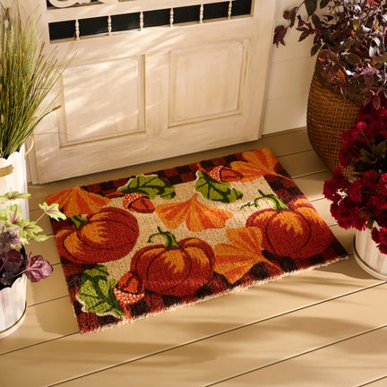 Checked Pumpkin Harvest Entrance Mat