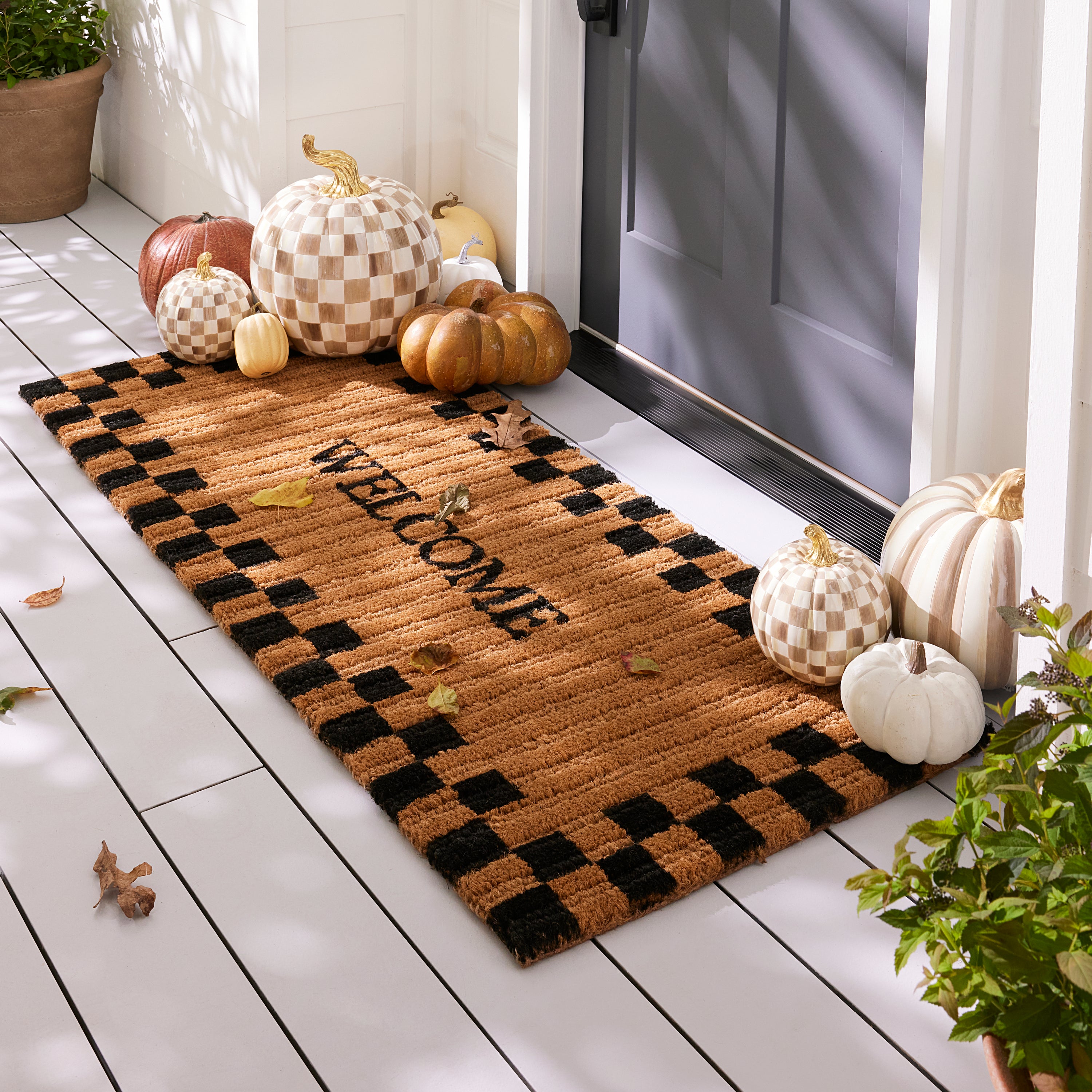 MacKenzie-Childs | Welcome Checked Double Door Entrance Mat