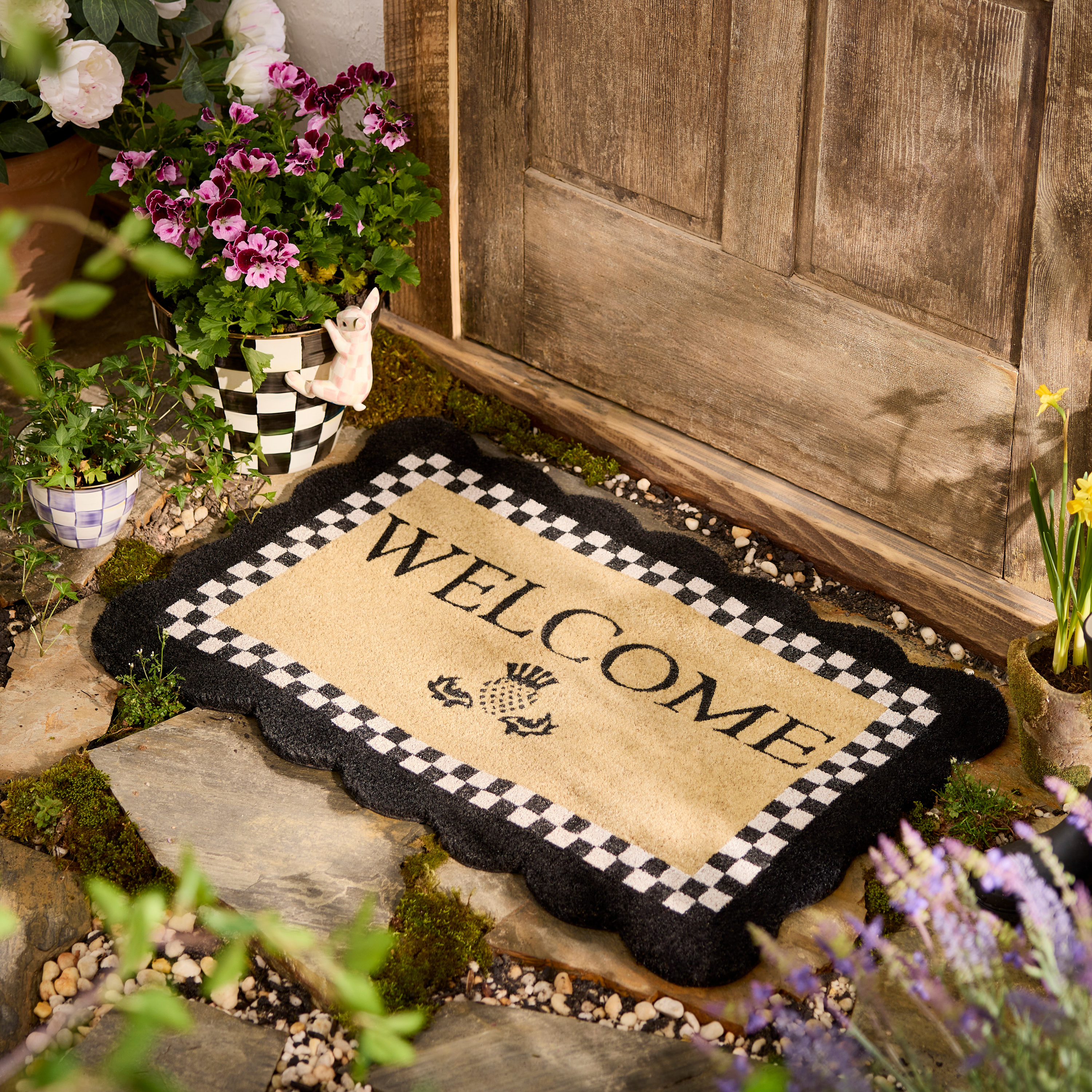 MacKenzie-Childs | Black Scalloped Welcome Entrance Mat