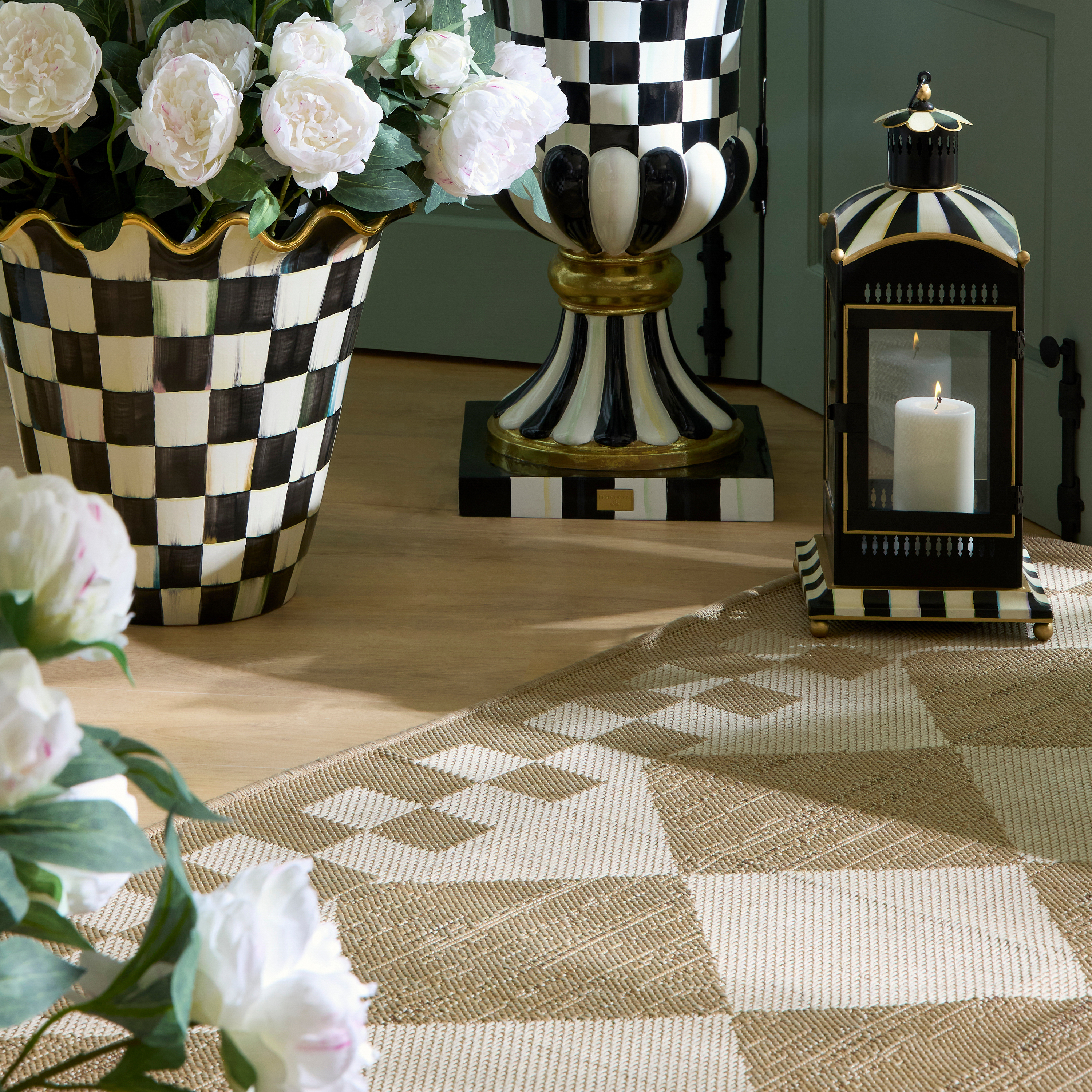 MacKenzie-Childs | White Diamond 5' x 8' Indoor/Outdoor Rug