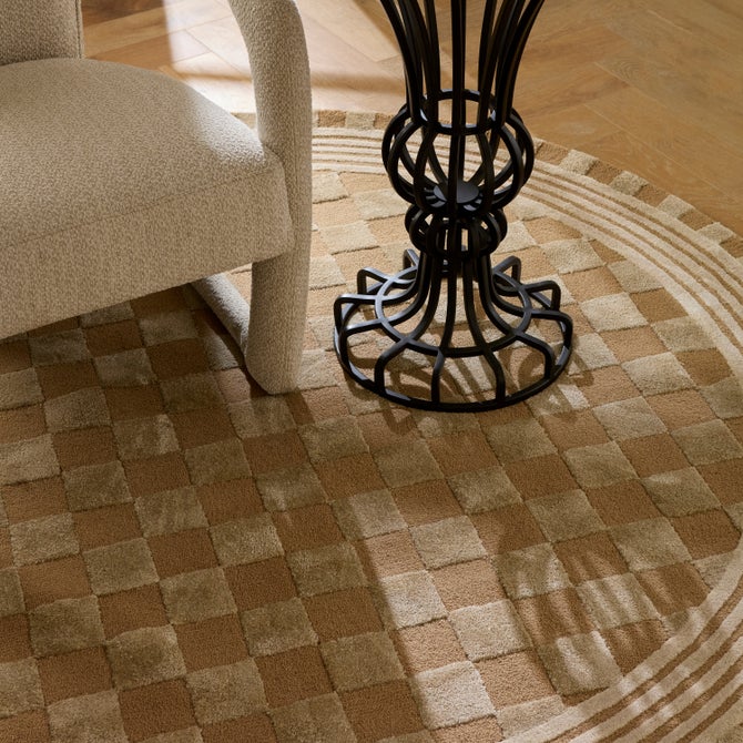 Mocha Tonal Check 6' Round Rug image number 3