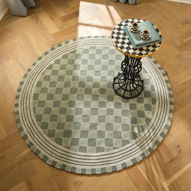 Sage Green Tonal Check 6' Round Rug image number 1