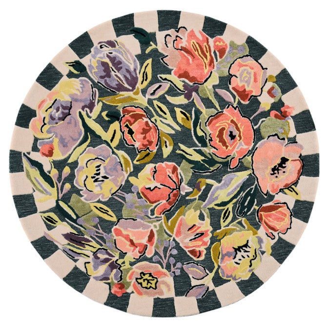 Ranunculus and Checks 6' Round Rug image number 0