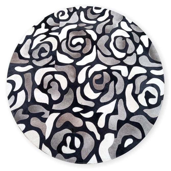 Abstract Roses Hair on Hide Grey 6' Round Rug image number 0