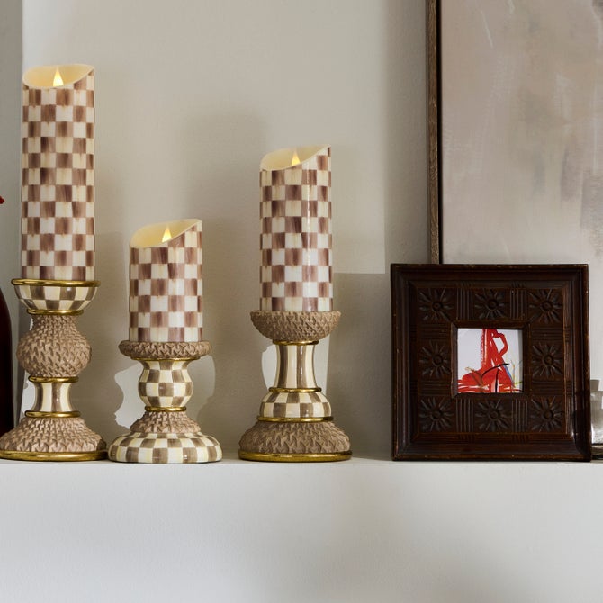 Mocha Check Flameless 7" Pillar Candle image number 4