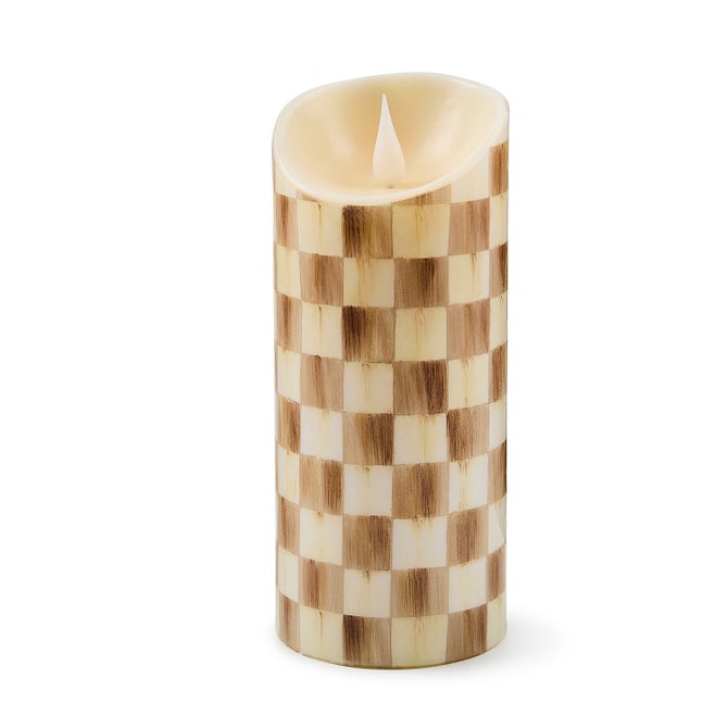 Mocha Check Flameless 7" Pillar Candle image number 0